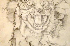 still life with dead cat. pencil. 1997.